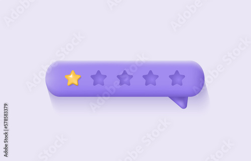 3d customer review. Feedback from clients concept. Low stars rating on purple background. Realistic vector illustration for website or mobile applications.