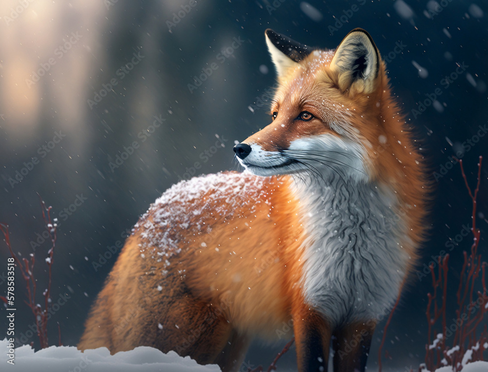 Fototapeta premium The fox in the snow wild. Generative AI.