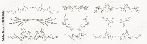 Foto Hand drawn vintage floral borders, frames, dividers with flowers, branches and leaves
