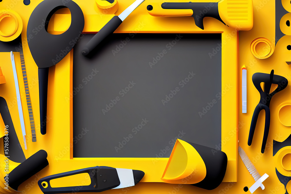 border frame of black-yellow color tools set as background with blank