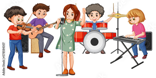 Music band performance cartoon character