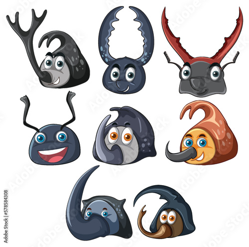 Set of beetle cartoon character