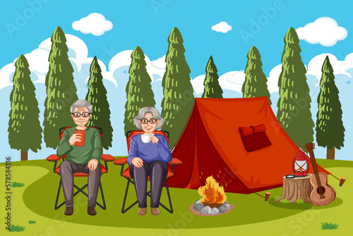 Senior couple camping at park
