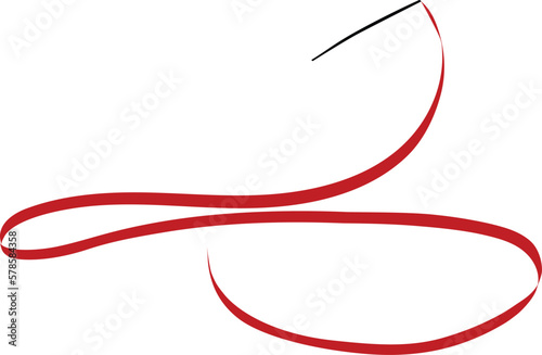 rhythmic gymnastics red ribbon outline on white background, vector illustration