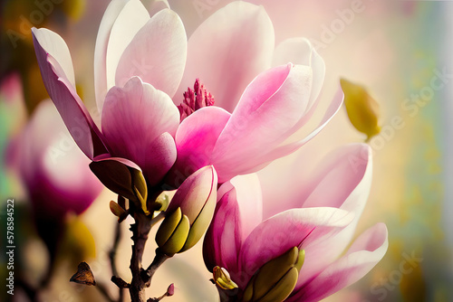 flower of blossoming magnolia tree in springtime. Generative Ai