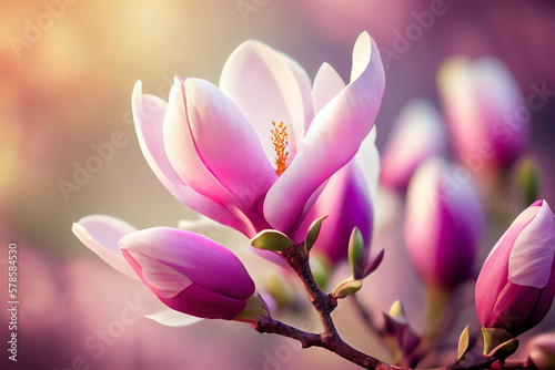 flower of blossoming magnolia tree in springtime. Generative Ai