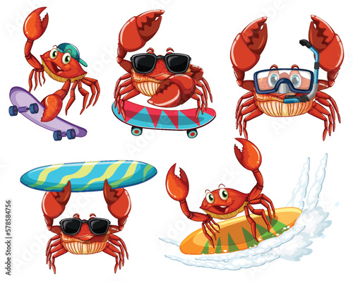 Funny Crab Cartoon Characters in Summer Theme
