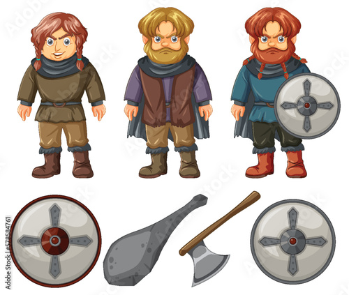 Set of medieval dwarf army cartoon character
