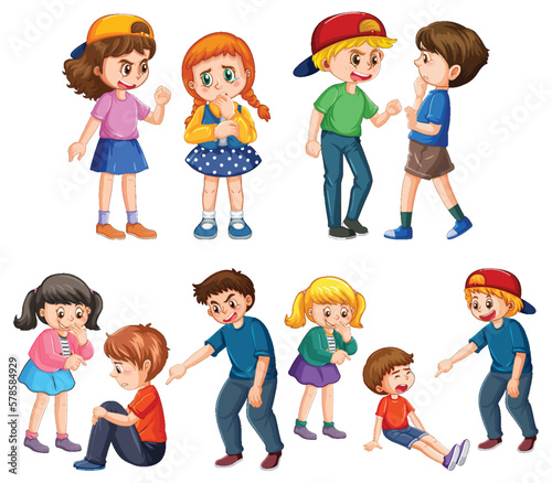 Set of bully kids cartoon character