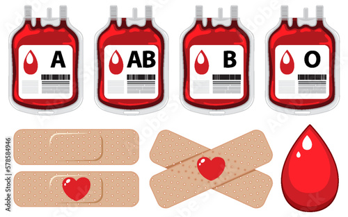 Set of all blood type and plaster bandage