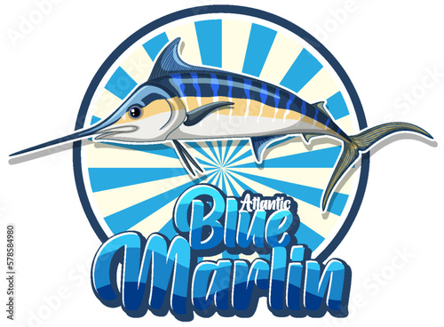Blue marlin fish logo with carton character