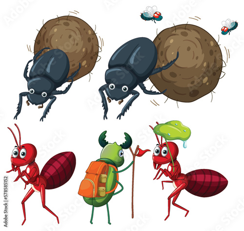 Set of insect cartoon character