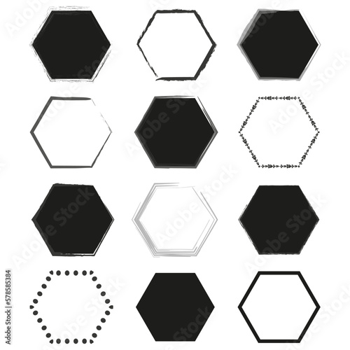 Brush hexagons. Geometric pattern. Vector illustration.