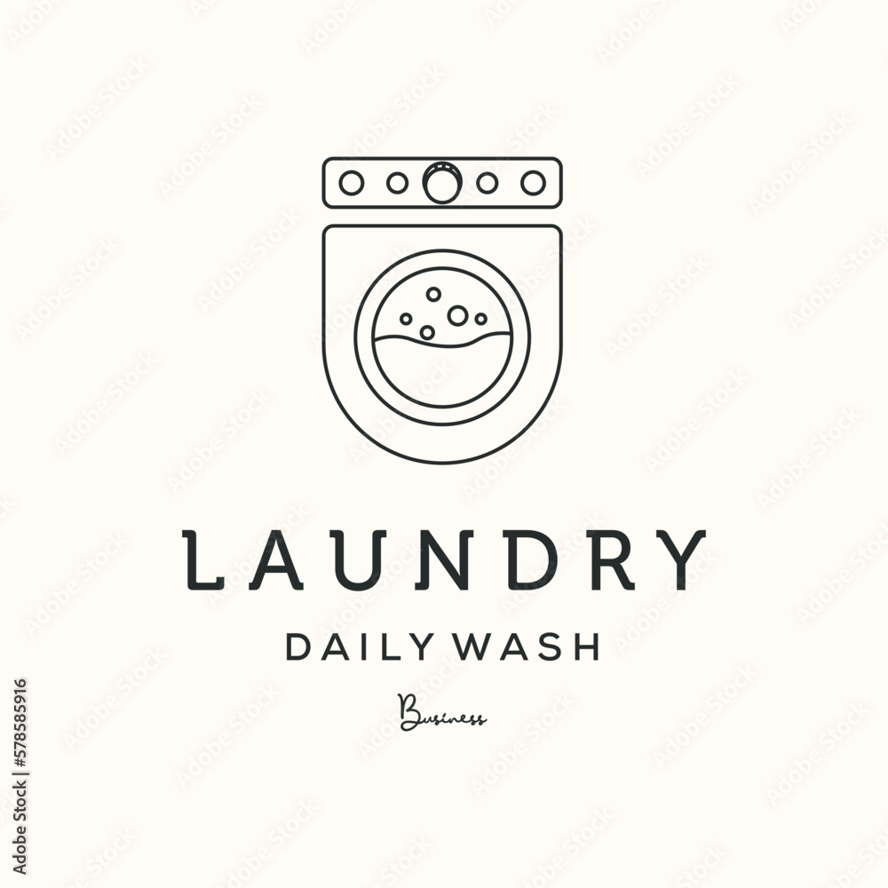 laundry wash machine line art logo vector minimalist illustration design, twist laundry and clean logo design