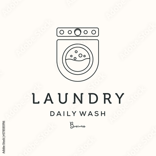laundry wash machine line art logo vector minimalist illustration design, twist laundry and clean logo design