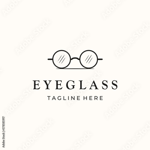 eyeglass line art logo vector minimalist illustration design, eyeglass with modern lens symbol design