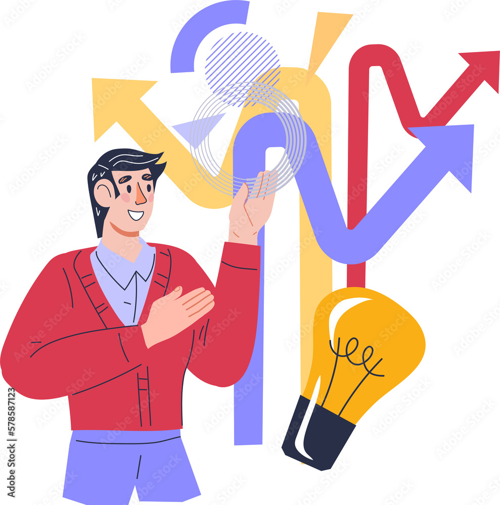 Business man chooses a strategy path to implement a business idea. Way to success and business opportunity. Business man chooses a strategy path to implement a business idea. Way to success and business opportunity.