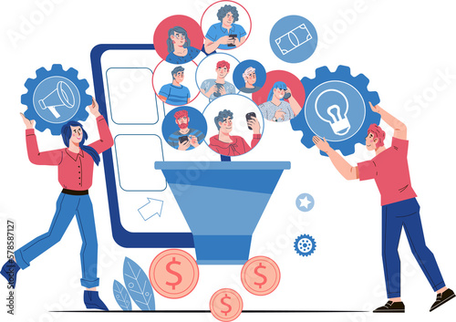 Sales funnel and SMM management work. SMM team increasing conversion rates and attracting followers and customers, generating new leads.