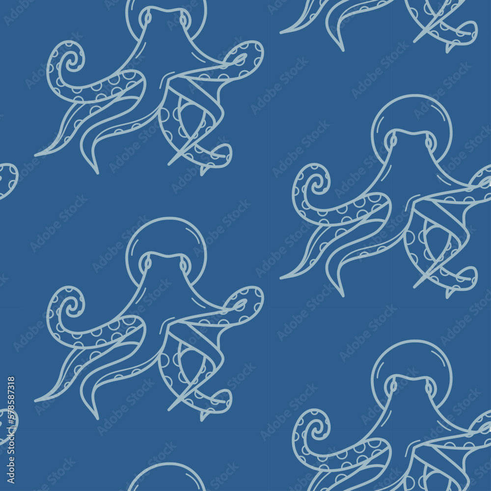 Obraz premium Vector seamless sea pattern with octopus.