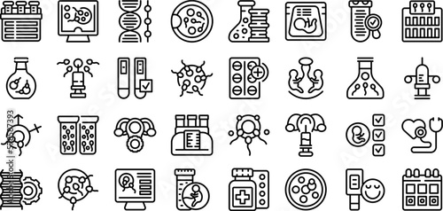 Artificial insemination icons set outline vector. Fertility process. Vitro pregnant