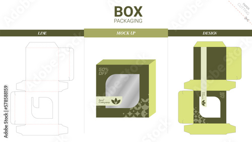 Box packaging and mockup die cut template
