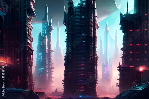 Futuristic city in neon lig...