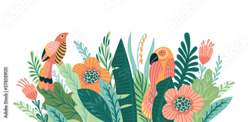 Abstract tropical illustration. Isolated border for shop window, posters, covers, cards, interior decor and other