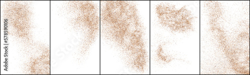 Set Of Coffee Color Grain Texture Isolated on White Background. Chocolate Shades Confetti. Brown Particles. Digitally Generated Image. Vector Illustration, EPS 10.