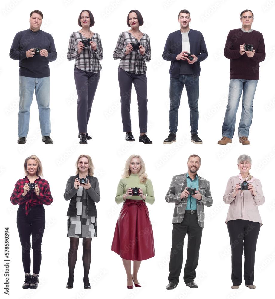 Obraz premium collage of professional photographers in full length isolated