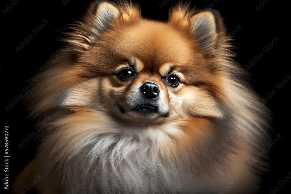 Pomeranian dog portrait. Generative ai design.