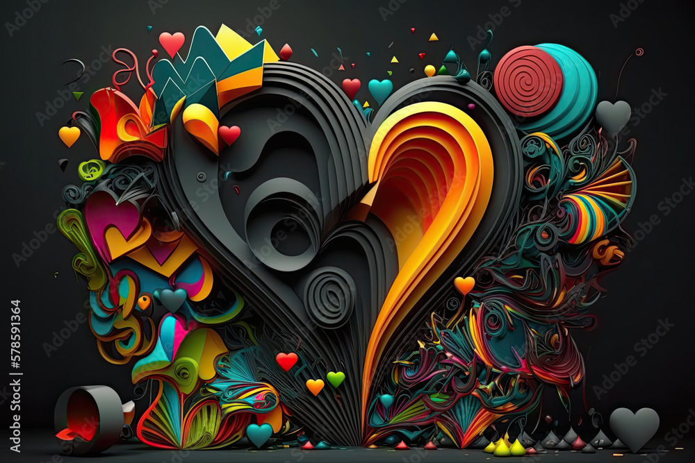 Obraz premium background picture, big heart surrounded by colorful abstract shapes