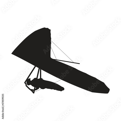 Hang glider vector silhouette. White background. 