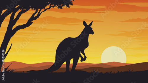 a kangaroo at sunset  landscape design  wallpaper