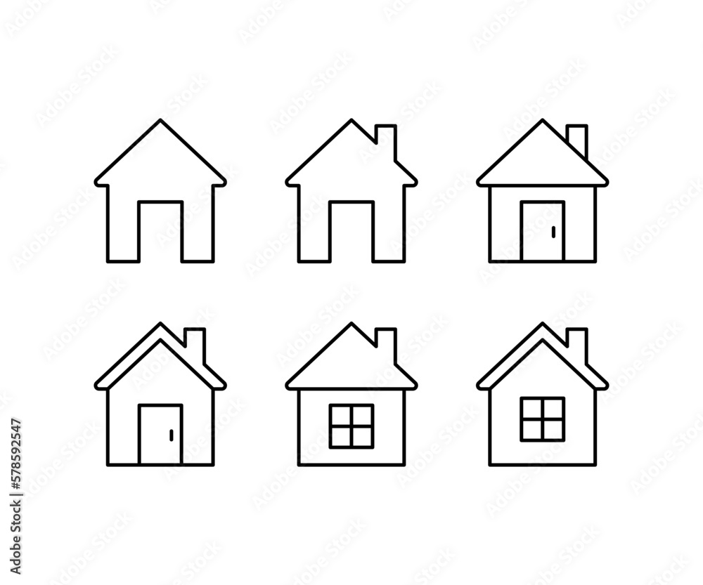 Home, house building, line icon set. House front view, property, real estate, residential cottage for mortgage and loan, homepage. Editable Stroke outline sign. Vector illustration
