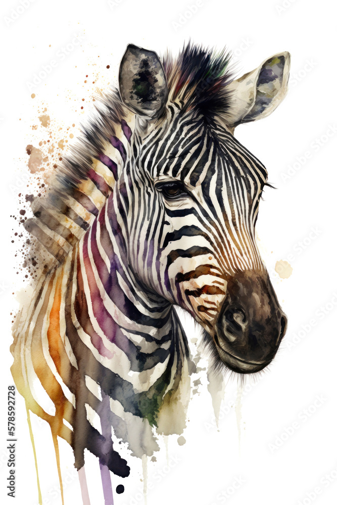 Illustration zebra in watercolor. Animal on a white background, generative AI