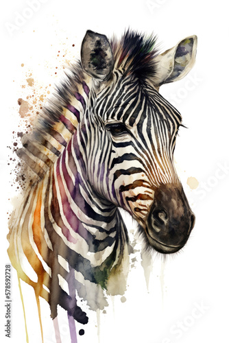Illustration zebra in watercolor. Animal on a white background  generative AI
