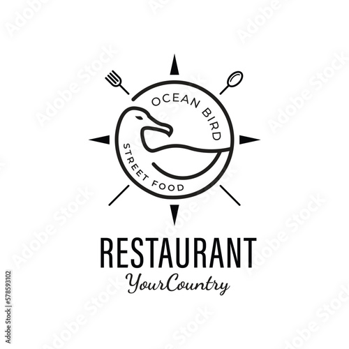 Seagull Compass Spoon, Perfect Logo for Beach-Related Restaurants and Businesses