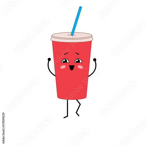 Cute kawaii soda. Cartoon character a glass of soda. Vector illustration isolated on white background