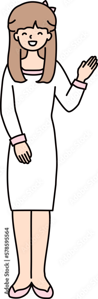 白い服を着た案内する女性店員
