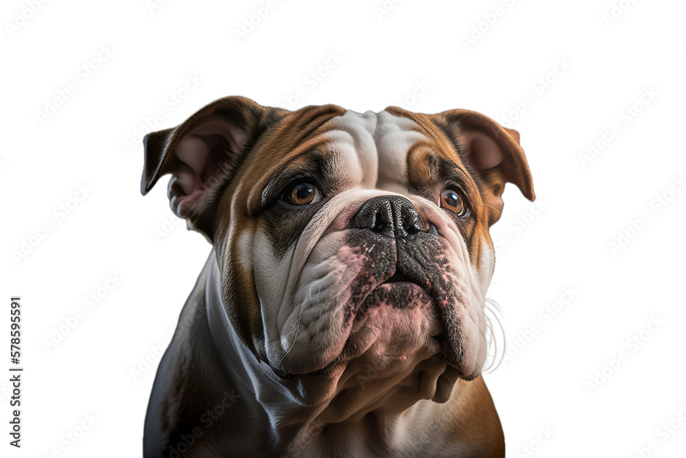 English bulldog  isolated on transparent background. Portrait of a English bulldog. Cute dog. Digital ai art
