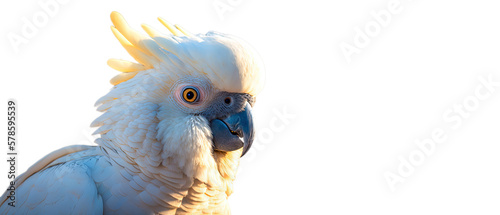 Close-up of a white Cockatoo isolated on transparent background. PNG. close up of a red and yellow macaw. digital ai art