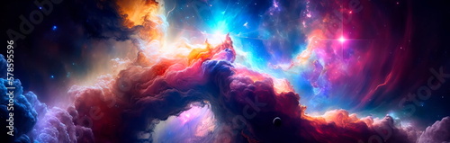 Galaxy and light. Planets, stars and galaxies in outer space Generative AI