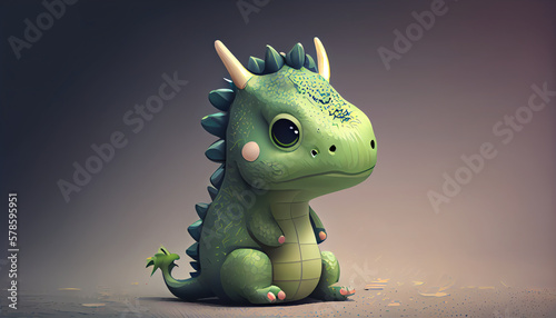 2024 year of the Green Wood Dragon. Cute little dragon. generative ai © Dm