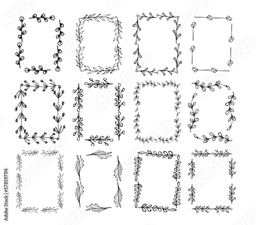 rectangular vertical frames, botanical hand drawn illustration, floral frames for wedding cards, holiday invitations clip art