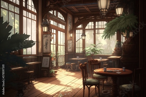 Tea house cafe interior, AI generated