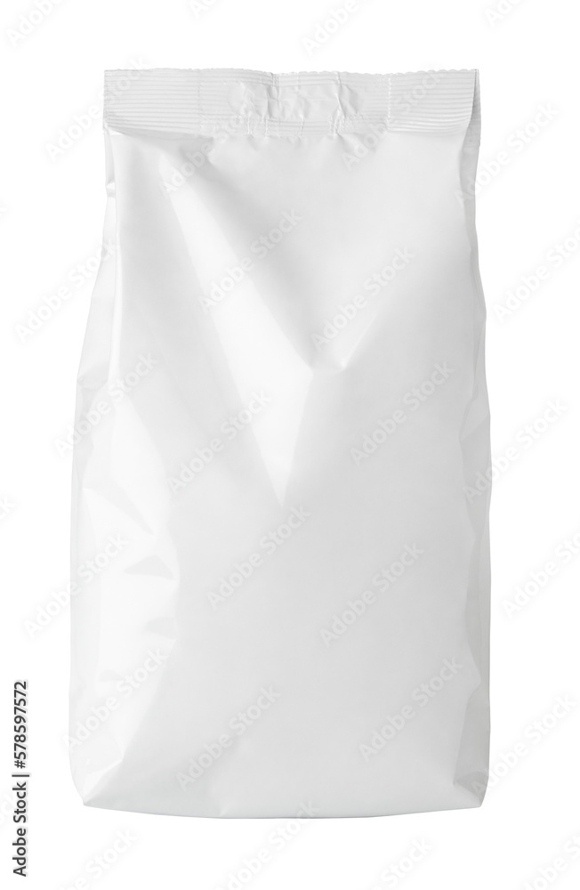Front view of blank snack paper bag package isolated on transparent background