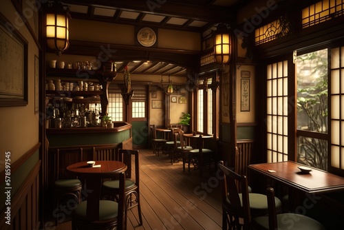 Tea house cafe interior, AI generated