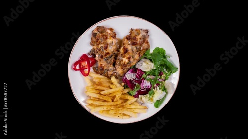 chicken with demi glace sauce, top view