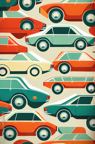 Illustration of cars pattern on pastel background, Generative AI.