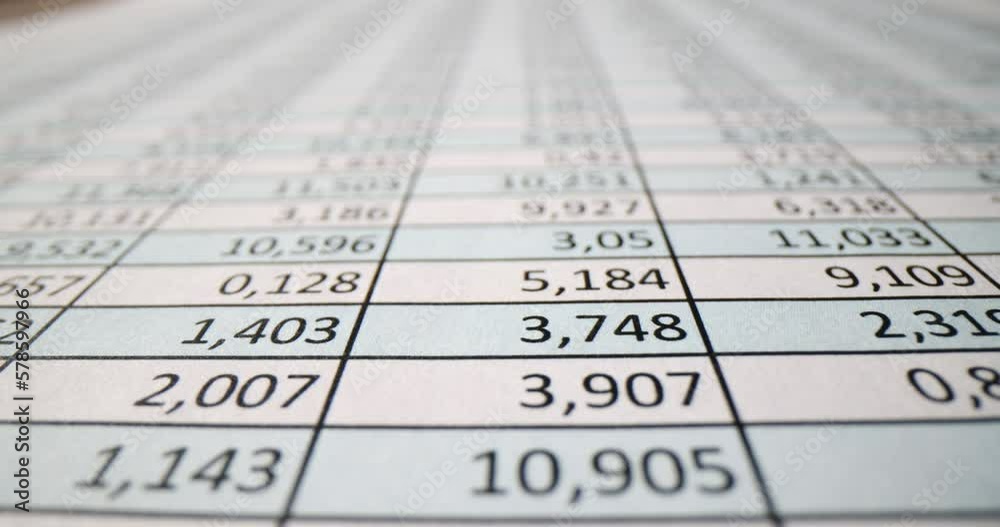 Financial report and business document with numbers closeup